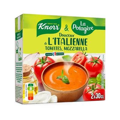 Knorr & La Potagère Douceur Italienne- Tomates Mozzarella Soupe liquide en brique individuelle, 2x30cl