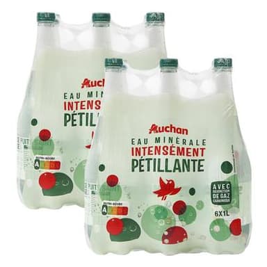 Auchan Eau minérale pétillante, Lot de 2 - 6x1L