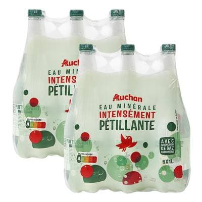 Auchan Eau minérale pétillante, Lot de 2 - 6x1L
