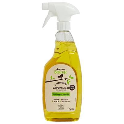 Auchan Better Life Nettoyant spray savon noir à l'huile de lin, 750ml