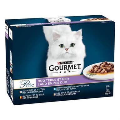 Purina - Gourmet Perle Sachets Duo Terre et Mer 4 variétés pour chat, 12x85g