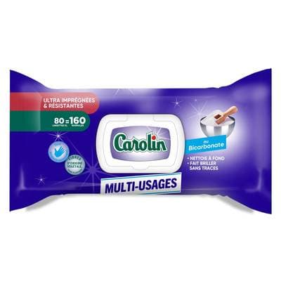 Carolin Lingettes Résistante Multi-Usages au Bicarbonate, 80 lingettes
