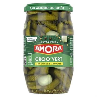 Amora Cornichons extra fins Croq'Vert épices & aromates, 210g