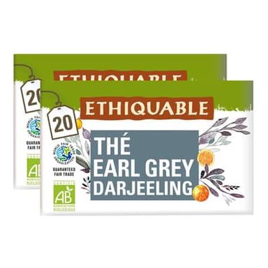 Ethiquable - Commerce Equitable Thé Earl Grey Bio d'Inde - 20 sachets, Lot de 2x36g