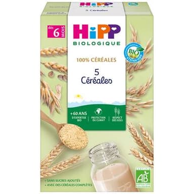 Hipp - 100% Céréales 5 Céréales Bio Bébé Dès 6 mois, 250g