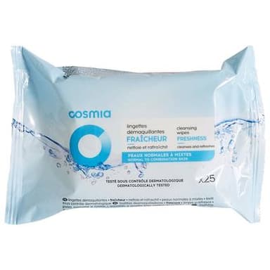 COSMIA Lingettes démaquillantes fraîcheur, 25 lingettes