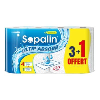 Sopalin Essuie-Tout Blanc Ultra Absorbant, 4 rouleaux