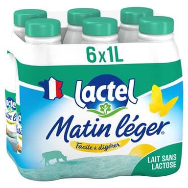 Matin Léger de Lactel Lait sans lactose écrémé 0% mg, 6x1l