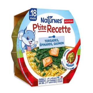 Naturnes® - P'tite Recette Torsades Epinards Saumon Assiette Bébé dès 18 mois, 250g