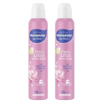 Monsavon Déodorant spray 24h à la pierre d'alun parfum lait et fleur de lotus, Lot de 2x200ml