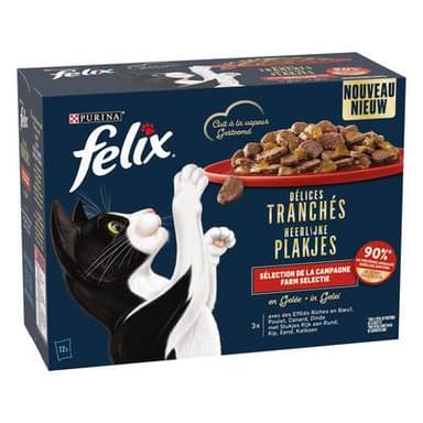 Purina - Félix Sachets en Gelée Délices Tranchés Sélection Campagne 4 variétés pour chat, 12x80g