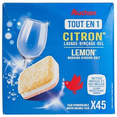Auchan Tablettes lave-vaisselle tout en 1 citron, 45 tablettes