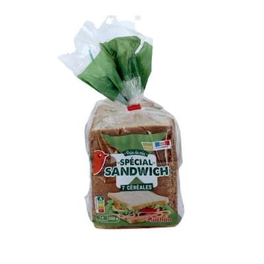Auchan Pain de Mie 7 Céréales Grandes Tranches avec Croûte Spécial Sandwich, 14 tranches - 550g