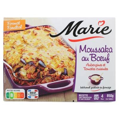 Marie Moussaka au boeuf- Aubergines et tomates cuisinées avec de la béchamel gratinée au fromage, 850g
