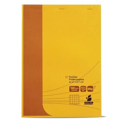 Auchan Bloc de bureau A4 21x29.7cm petits carreaux, 160 pages 80g