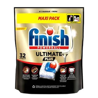 Finish Capsules Lave-Vaisselle Powerball Ultimate Plus Maxi Pack, 32 capsules