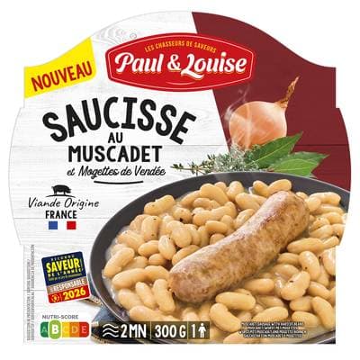 Paul & Louise Saucisse au Muscadet et Mogettes, 300g