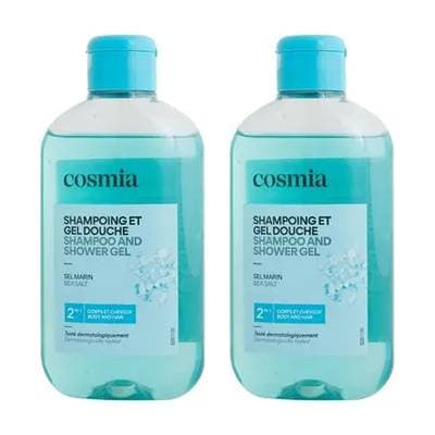 COSMIA Shampooing et douche 2en1 sel marin, Lot de 2x250ml