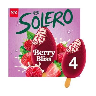 Solero Bâtonnets glacés vanille framboise fraise, 4 bâtonnets - 272g