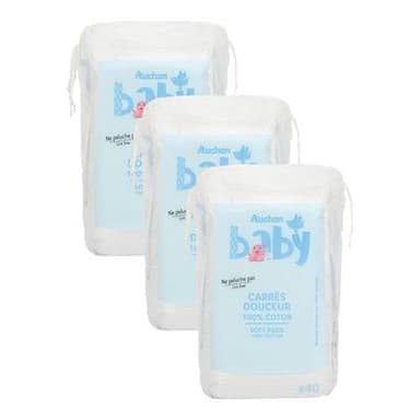 COSMIA BABY Coton carrés douceur pour bébé, Lot de 3x40 cotons