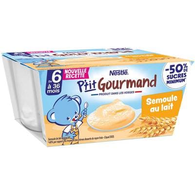 Nestlé - P'tit Gourmand Dessert lacté Semoule pot bébé dès 6 mois, 4x100g
