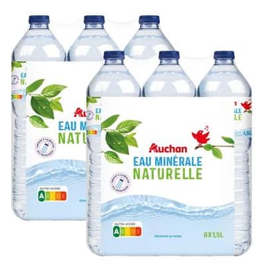 Auchan Eau minérale naturelle, Lot de 2 - 6x1,5L