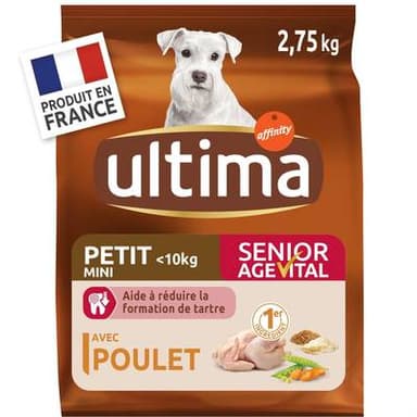 Affinity - Ultima Croquettes Poulet AgeVital+8 Aide à réduire la formation de tartre pour petit chien senior, 2,75kg