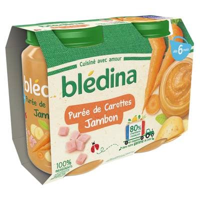 Blédina Purée de Carotte Jambon Pot Bébé Dès 6 mois, 2x200g
