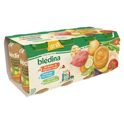 Blédina - Jardinière de Légumes Poulet / Ratatouille Riz Colin / Carottes Patates Douces Pot Bébé Dés 8 mois