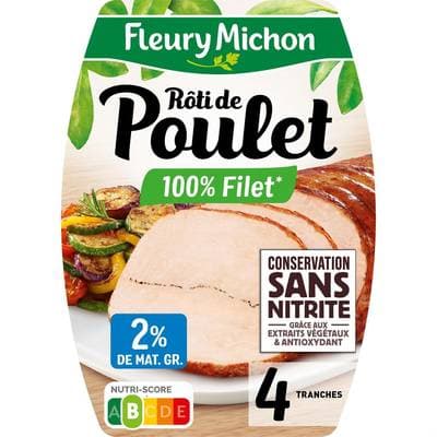 Fleury Michon Rôti de Poulet, Conservation Sans Nitrite, 4 tranches - 150g