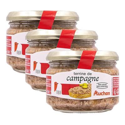 Auchan Terrine de campagne en bocal, Lot de 3x180g