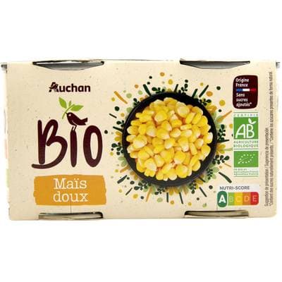 Auchan BIO Maïs doux en grains sans sucres ajoutés Bio, 2x140g