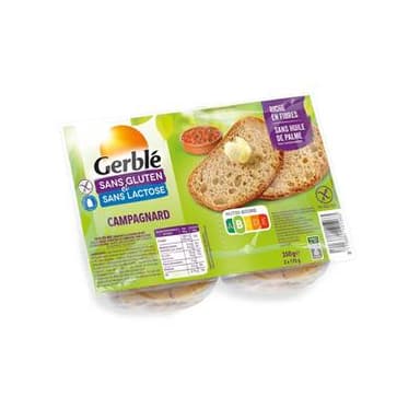 Gerblé Sans Gluten Sans Lactose Pain campagnard tranché sans gluten et sans lactose, 2x175g
