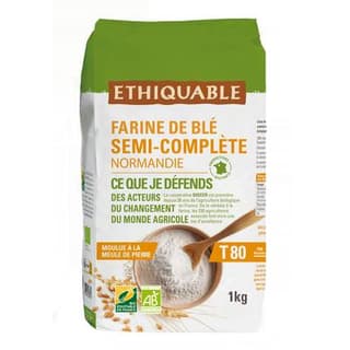 Ethiquable - Commerce Equitable Farine de Blé Semi Complète T80 Bio du Gers, 1kg