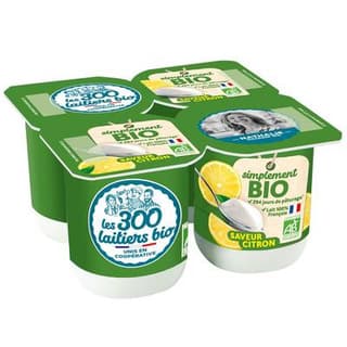 Les 300 laitiers bio Yaourt brassé citron bio, 4x110g