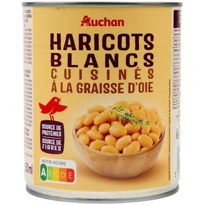 Auchan Haricots blancs cuisinés à la graisse d'oie, 500g