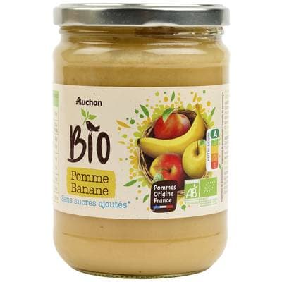 Auchan BIO Purée de pomme banane sans sucres ajoutés en bocal bio, 580g