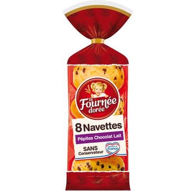 La Fournée Dorée Navettes Pépites de Chocolat au Lait, 8 briochettes - 360g