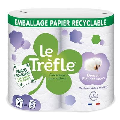 Le Trèfle Papier toilette douceur fleur de coton, 4 rouleaux