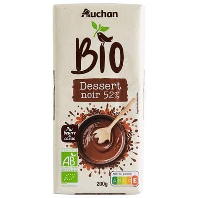 Auchan BIO Tablette de chocolat noir pâtissier 52% cacao Bio, 200g