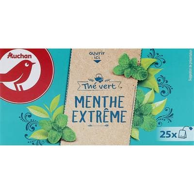 Auchan Thé vert menthe extrême, 25 sachets