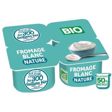 Les 300 laitiers bio Fromage blanc bio nature, 4x100g