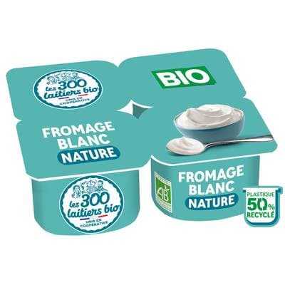 Les 300 laitiers bio Fromage blanc bio nature, 4x100g
