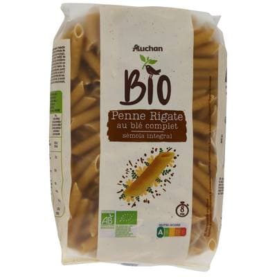 Auchan BIO Pâtes Penne rigate intégrale au blé complet Bio, 500g