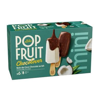 Pop' Fruit Bâtonnet 100% coco enrobé de chocolat au lait et coco râpée, 6x47g