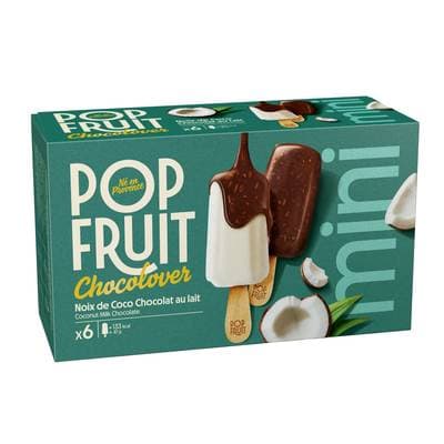 Pop' Fruit Bâtonnet 100% coco enrobé de chocolat au lait et coco râpée, 6x47g