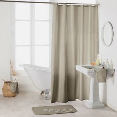 Douceur D Interieur Rideau de douche Essencia taupe avec anneaux, 180 x 200 cm