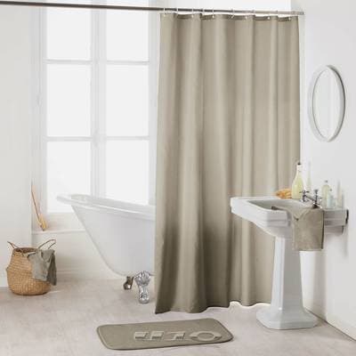 Douceur D Interieur Rideau de douche Essencia taupe avec anneaux, 180 x 200 cm