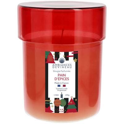 Ambiances Devineau Bonbonnière laquée rouge couvercle transparent bougie parfumée Pain d'Epices, 1 bougie