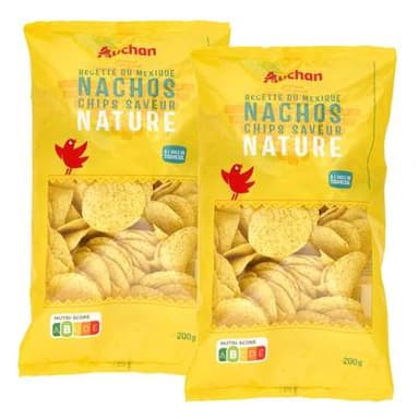 Auchan Chips nachos nature, Lot de 2x200g